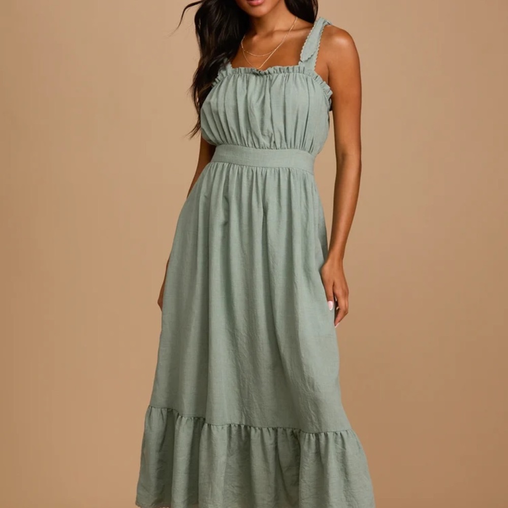 Summer in the Country Dusty Sage Ruffled Tie-Strap
